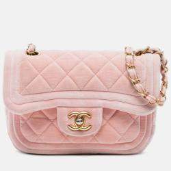 Pre Owned Chanel Mini Quilted Velvet Double Frame Flap