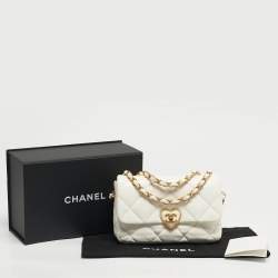 Pre Owned Chanel White Quilted Leather Small Coco Love Flap Bag