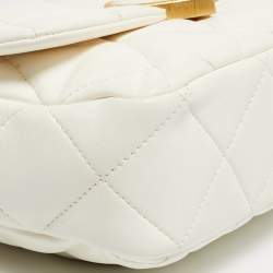 Pre Owned Chanel White Quilted Leather Small Coco Love Flap Bag