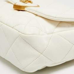 Pre Owned Chanel White Quilted Leather Small Coco Love Flap Bag