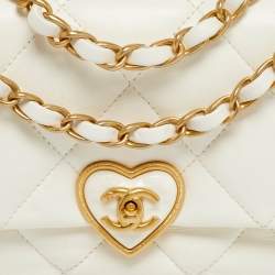 Pre Owned Chanel White Quilted Leather Small Coco Love Flap Bag
