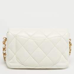 Pre Owned Chanel White Quilted Leather Small Coco Love Flap Bag