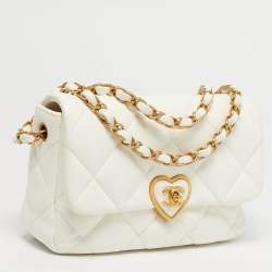 Pre Owned Chanel White Quilted Leather Small Coco Love Flap Bag
