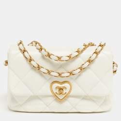 Pre Owned Chanel White Quilted Leather Small Coco Love Flap Bag