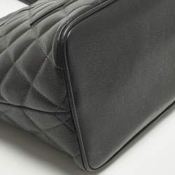 Pre Owned Chanel Black Quilted Caviar Leather Medallion Tote