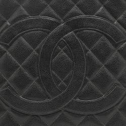 Pre Owned Chanel Black Quilted Caviar Leather Medallion Tote