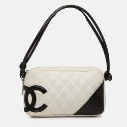 Pre Owned Chanel Black White Lambskin Cambon Ligne Pochette