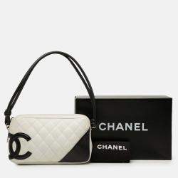 Pre Owned Chanel Black White Lambskin Cambon Ligne Pochette