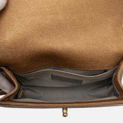 Pre Owned Chanel Brown Small Quilted Metallic Lambskin Interwoven CC Boy Flap