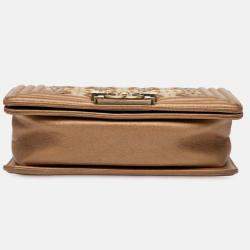 Pre Owned Chanel Brown Small Quilted Metallic Lambskin Interwoven CC Boy Flap