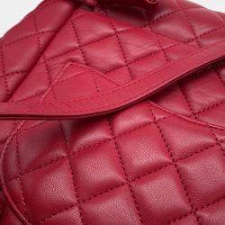 Pre Owned Chanel Matelasse Chain Backpack Red Lambskin