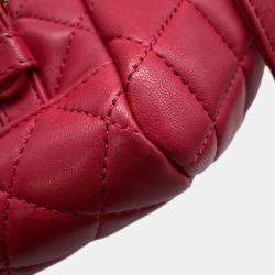 Pre Owned Chanel Matelasse Chain Backpack Red Lambskin
