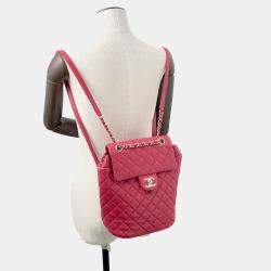 Pre Owned Chanel Matelasse Chain Backpack Red Lambskin