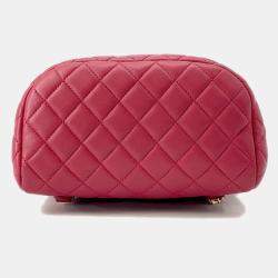 Pre Owned Chanel Matelasse Chain Backpack Red Lambskin