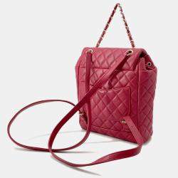 Pre Owned Chanel Matelasse Chain Backpack Red Lambskin