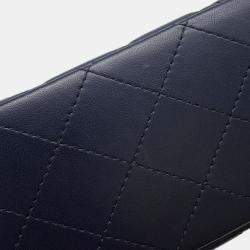 Pre Owned Chanel Matelasse Single Flap Chain Shoulder Navy Lambskin Size 17