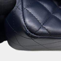 Pre Owned Chanel Matelasse Single Flap Chain Shoulder Navy Lambskin Size 17