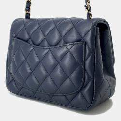 Pre Owned Chanel Matelasse Single Flap Chain Shoulder Navy Lambskin Size 17