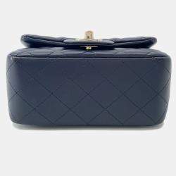 Pre Owned Chanel Matelasse Single Flap Chain Shoulder Navy Lambskin Size 17