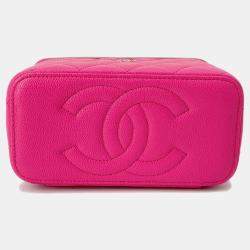 Pre Owned Chanel Matelasse Vanity Chain shoulder Bag Pink Caviar Leather Size Small
