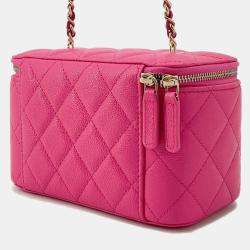 Pre Owned Chanel Matelasse Vanity Chain shoulder Bag Pink Caviar Leather Size Small