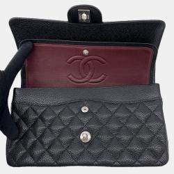 Pre Owned Chanel Matelasse W Flap Chain shoulder Bag Black Caviar Leather Size 25