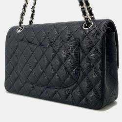 Pre Owned Chanel Matelasse W Flap Chain shoulder Bag Black Caviar Leather Size 25