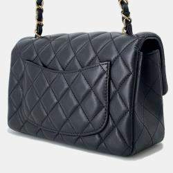 Pre Owned Chanel Mini Matelasse Chain shoulder Bag Black Lambskin Size 20