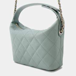 Pre Owned Chanel Hobo Chain shoulder Mint Blue Caviar Leather