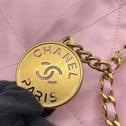 Pre Owned Chanel Chanel22 Chain shoulder Bag Pink Shiny Calf Leather Size Mini