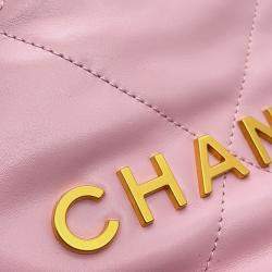 Pre Owned Chanel Chanel22 Chain shoulder Bag Pink Shiny Calf Leather Size Mini