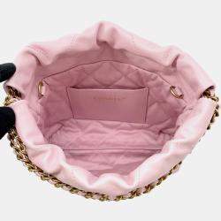 Pre Owned Chanel Chanel22 Chain shoulder Bag Pink Shiny Calf Leather Size Mini