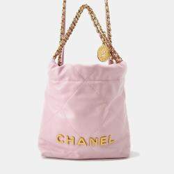 Pre Owned Chanel Chanel22 Chain shoulder Bag Pink Shiny Calf Leather Size Mini