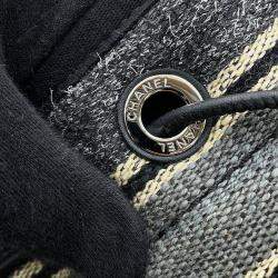 Pre Owned Chanel Deauville Drawstring Shoulder Black/Gray/White Canvas