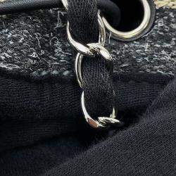 Pre Owned Chanel Deauville Drawstring Shoulder Black/Gray/White Canvas