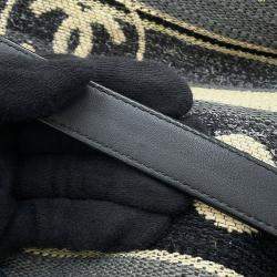 Pre Owned Chanel Deauville Drawstring Shoulder Black/Gray/White Canvas