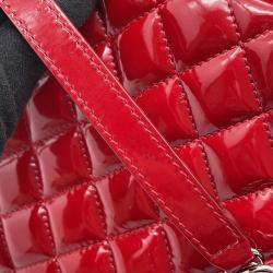 Pre Owned Chanel Matelasse Mademoiselle Chain Boring Shoulder Red Patent Leather