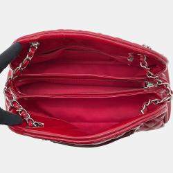 Pre Owned Chanel Matelasse Mademoiselle Chain Boring Shoulder Red Patent Leather