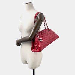 Pre Owned Chanel Matelasse Mademoiselle Chain Boring Shoulder Red Patent Leather