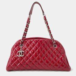 Pre Owned Chanel Matelasse Mademoiselle Chain Boring Shoulder Red Patent Leather