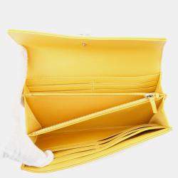 Pre Owned Chanel Boy Chanel Long Wallet Yellow Lambskin