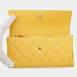 Pre Owned Chanel Boy Chanel Long Wallet Yellow Lambskin