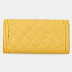 Pre Owned Chanel Boy Chanel Long Wallet Yellow Lambskin