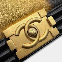 Pre Owned Chanel Boy Chanel Chain shoulder Black/Gold Leather Size Small