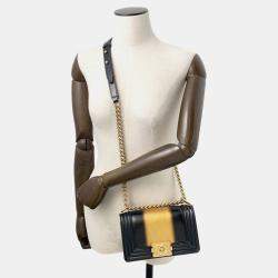 Pre Owned Chanel Boy Chanel Chain shoulder Black/Gold Leather Size Small