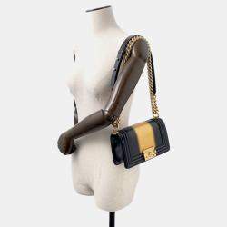 Pre Owned Chanel Boy Chanel Chain shoulder Black/Gold Leather Size Small