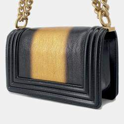 Pre Owned Chanel Boy Chanel Chain shoulder Black/Gold Leather Size Small