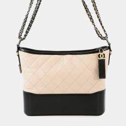 Pre Owned Chanel Gabriel De Chanel Hobo Chain shoulder Bag Beige/Black Calf Leather