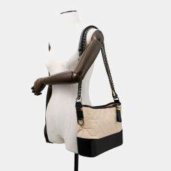 Pre Owned Chanel Gabriel De Chanel Hobo Chain shoulder Bag Beige/Black Calf Leather