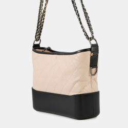 Pre Owned Chanel Gabriel De Chanel Hobo Chain shoulder Bag Beige/Black Calf Leather